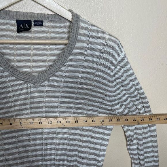 Armani Exchange Sweater Mens Medium Striped V neck Cotton Bland Casual - Picture 6 of 7
